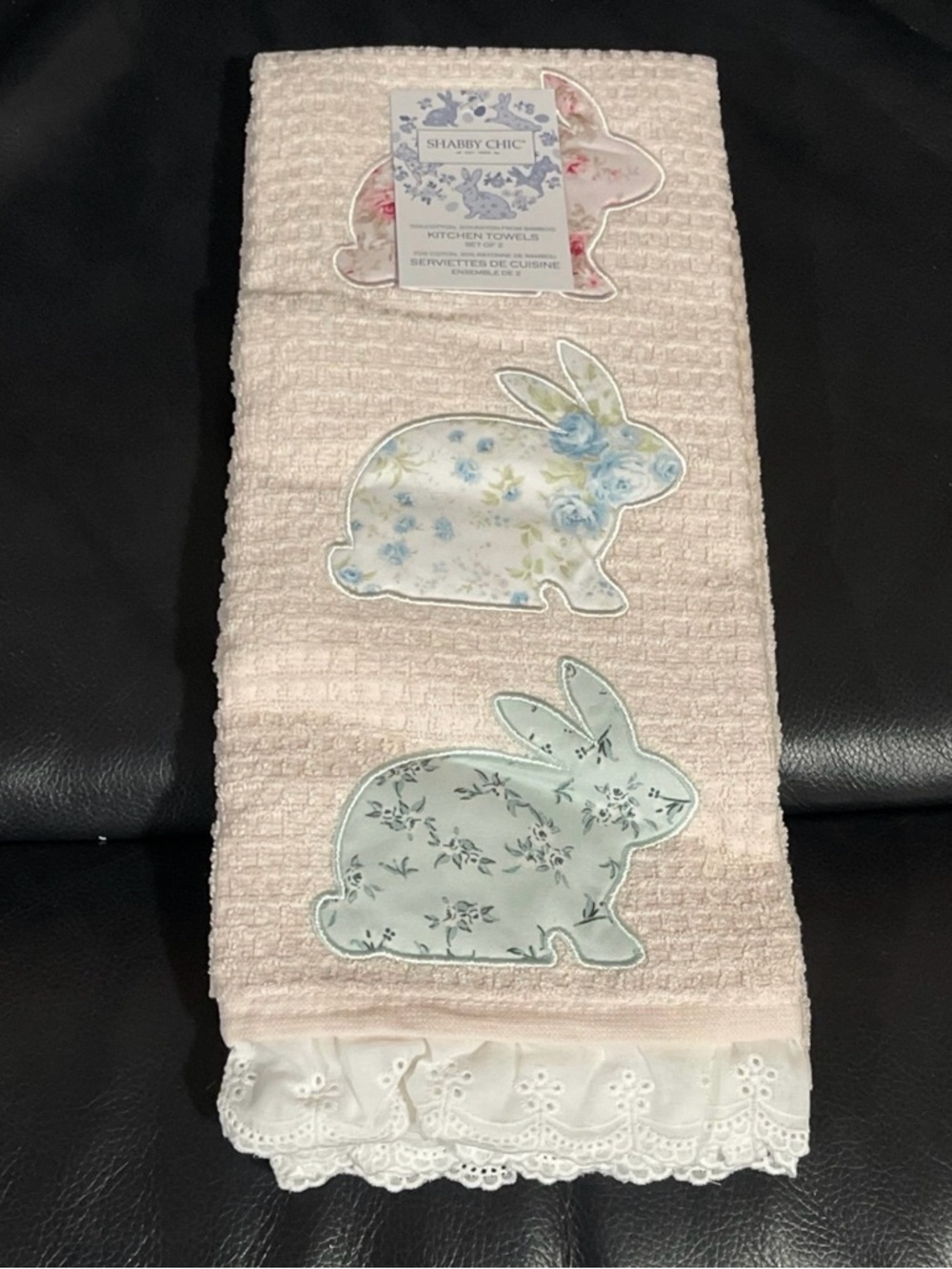 Easter Shabby Chic Bunnies Kitchen Towels Set of 2